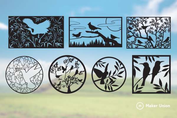 Birds and trees dxf files preview