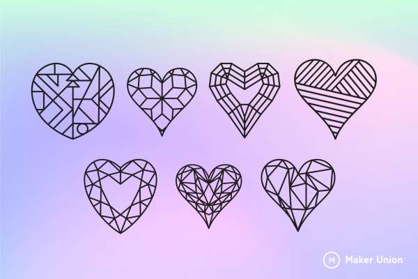 Geometric hearts dxf files preview