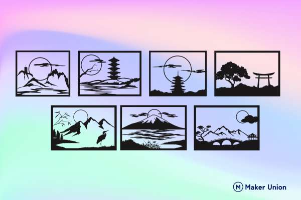 Japanese landscape scenes dxf files preview