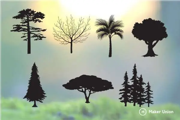Tree silhouettes dxf files preview